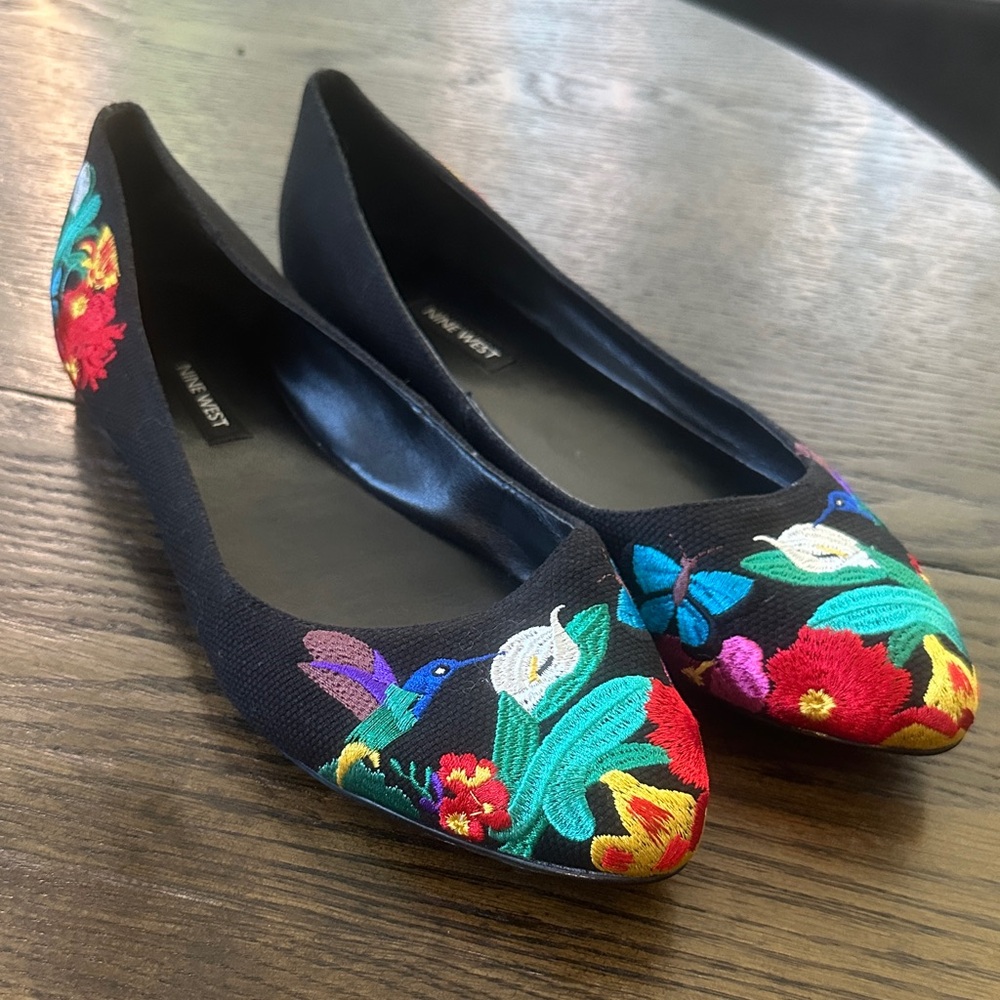 Nine West Speak Up Flats with Colorful Floral Embroidery